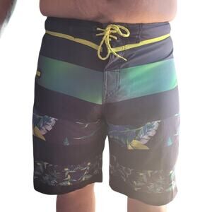 Quiksilver AG47 Men Board Shorts Swim Trunk Large Tropical Stripe DryFlight Surf